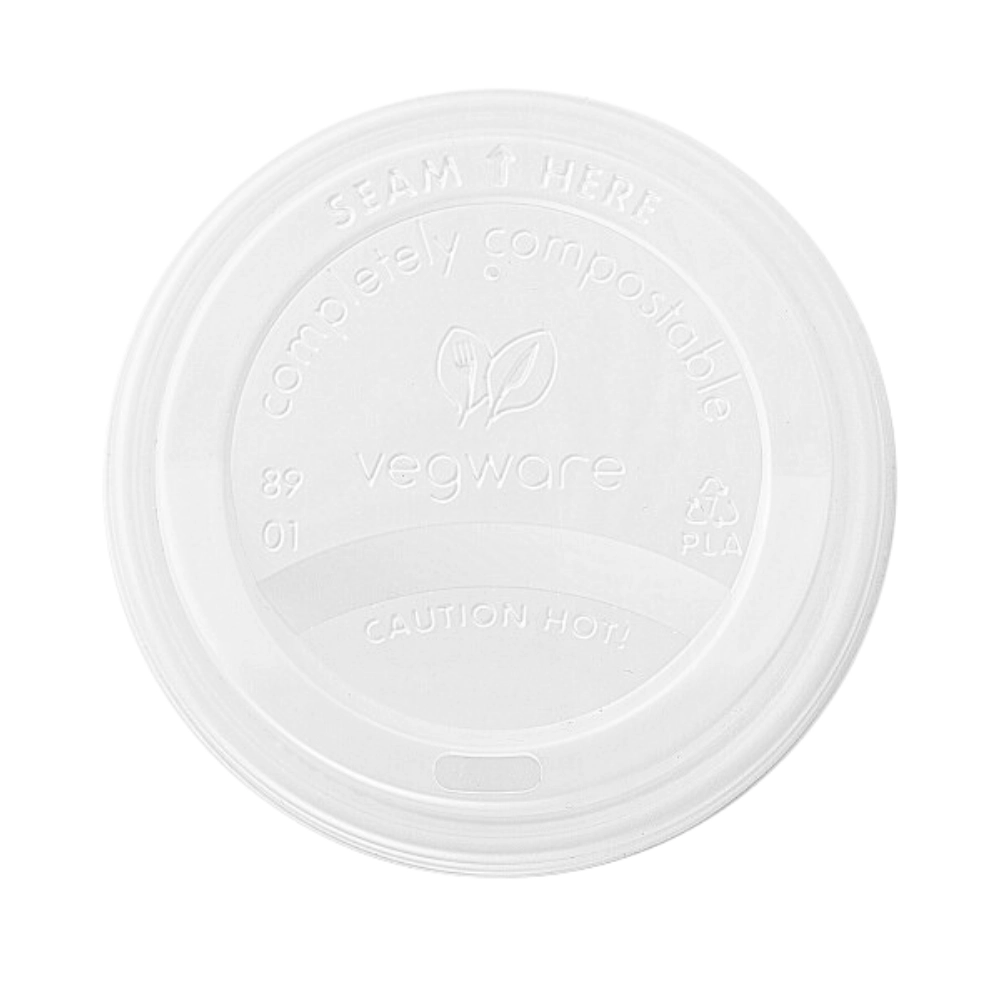 Compostable Lids 89mm - For Vegware 10,12,16,20oz Cups (Pk of 50) WHITE